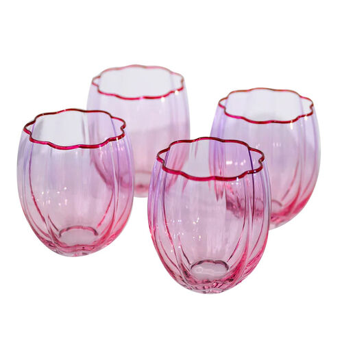 Home Lab Petal Stemless Glass Lilac Blush Set Of 4